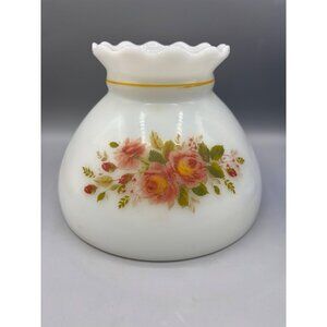 Vintage Milk Glass Floral Lamp Shade With Scalloped Edge Hurricane Light Replace